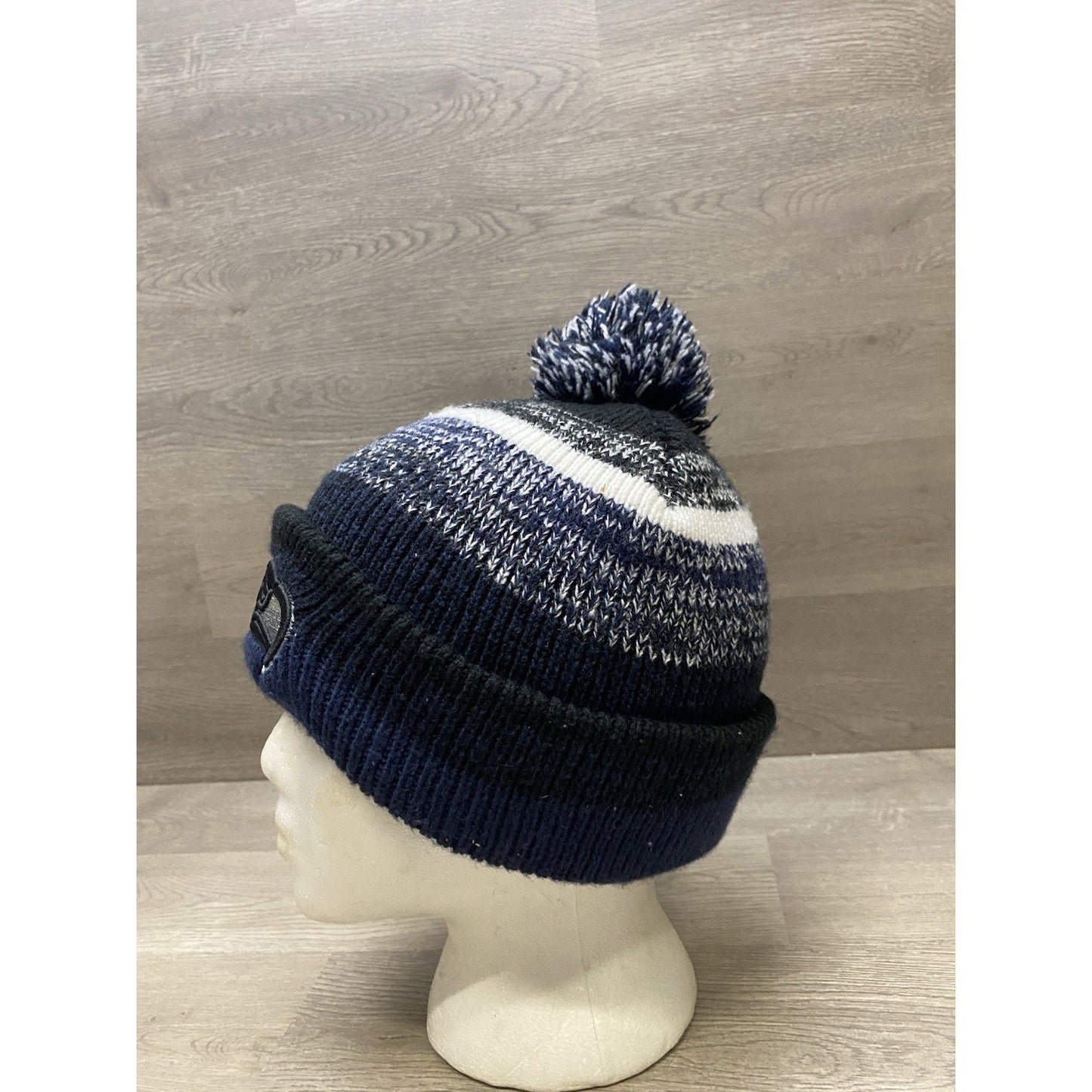 Seattle Seahawks Winter Beanie Blue White Pom Men's Embroidered Logo NFL
