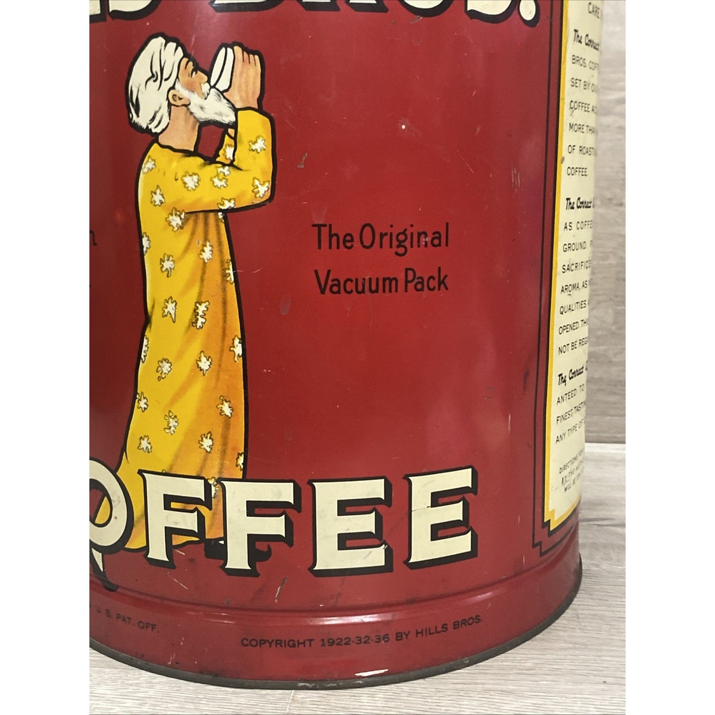 Rare Hills Bros Coffee Tin 20lb W/ Lid 1922-32-36 Coffee Advertising Very HTF