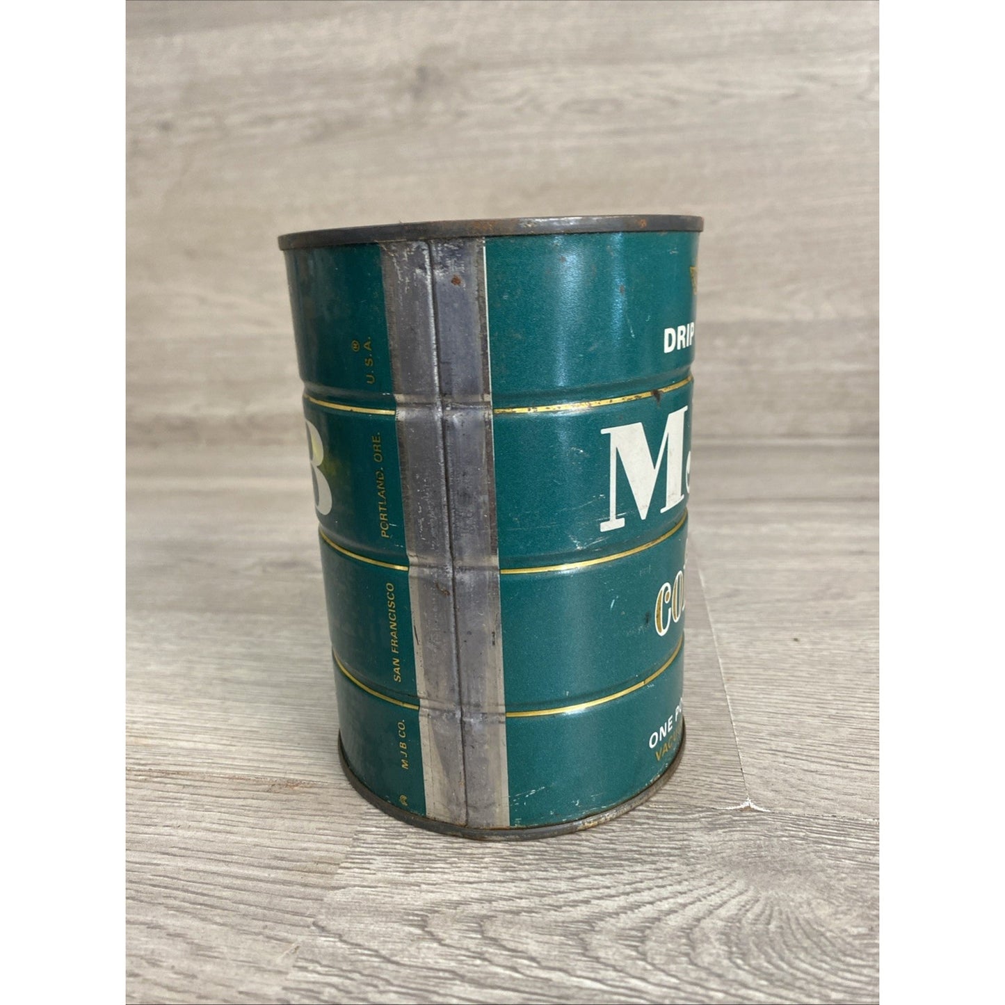 Vtg MJB Coffee Drip Grind - EMPTY - Tin Metal Can Cylinder Advertising Logo 5.5"
