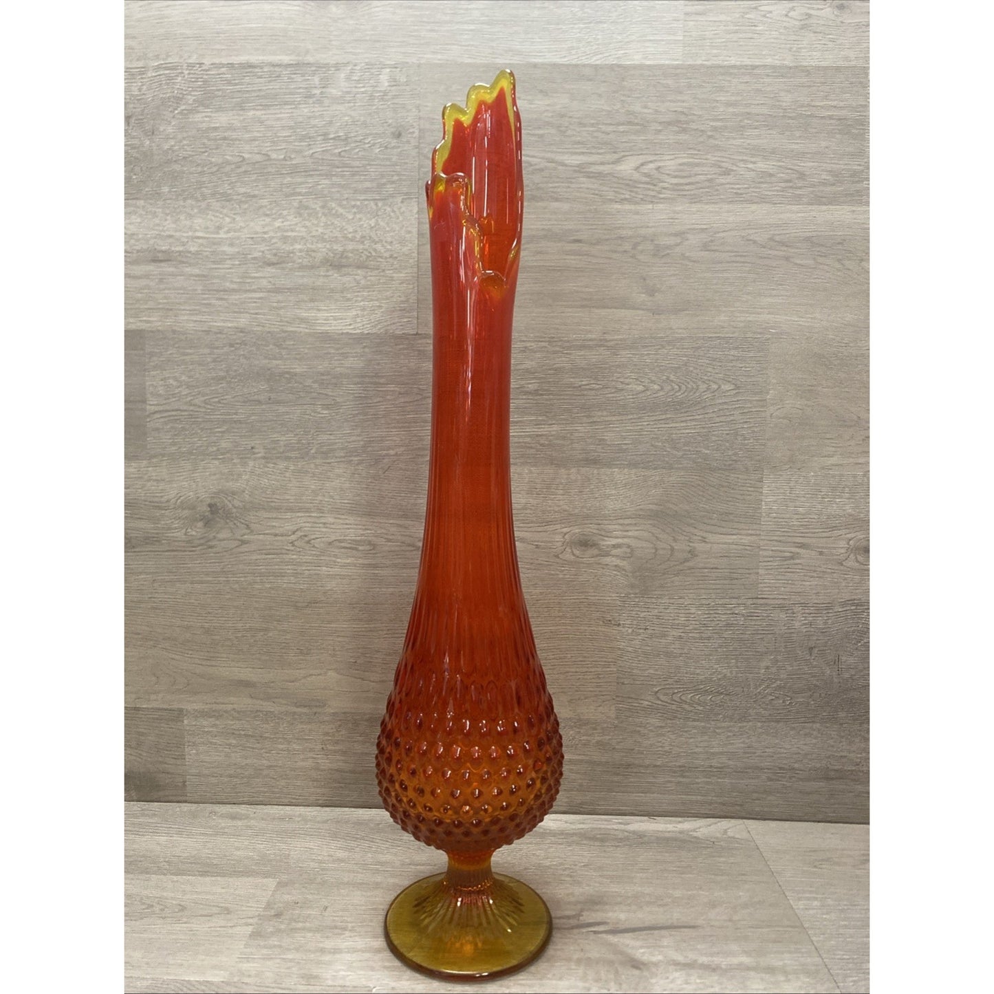 Vintage Fenton Art Glass 21" Amberina Hobnail Stretch Swung Pedestal Vase