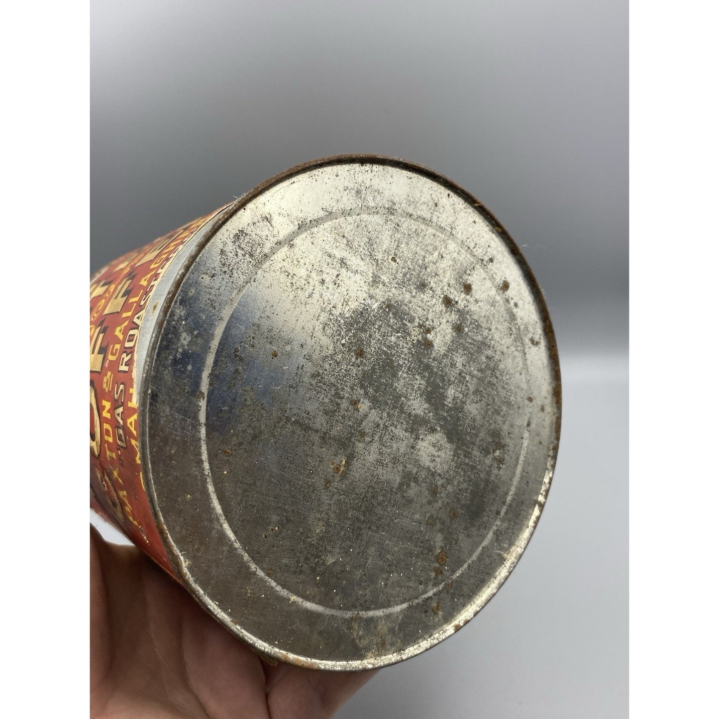 VINTAGE ROUND PAXTON GAS ROASTED COFFEE TIN OMAHA NE. PAPER LABEL GRAPHICS