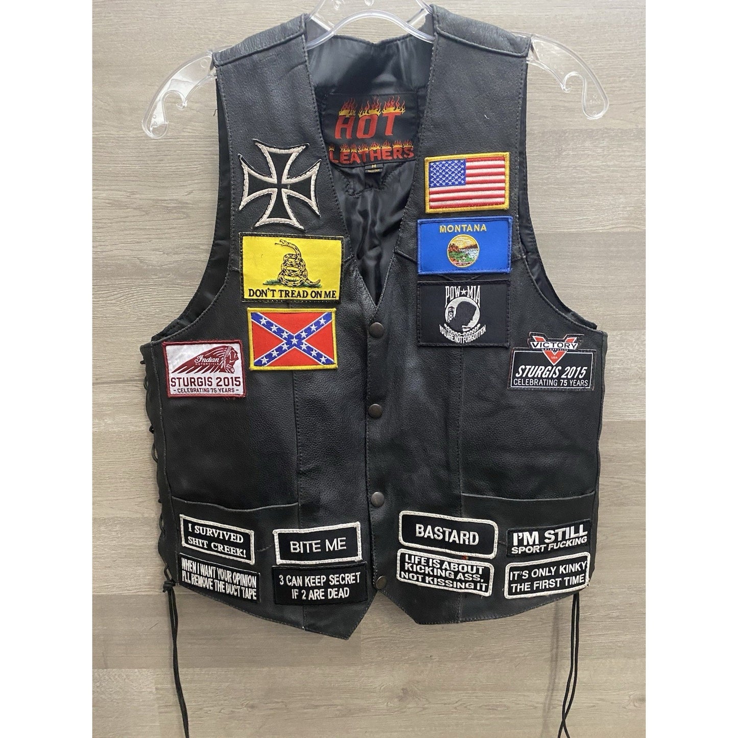 Hot Bikers Leather Motorcycle Vest W/ Patches SZ Med