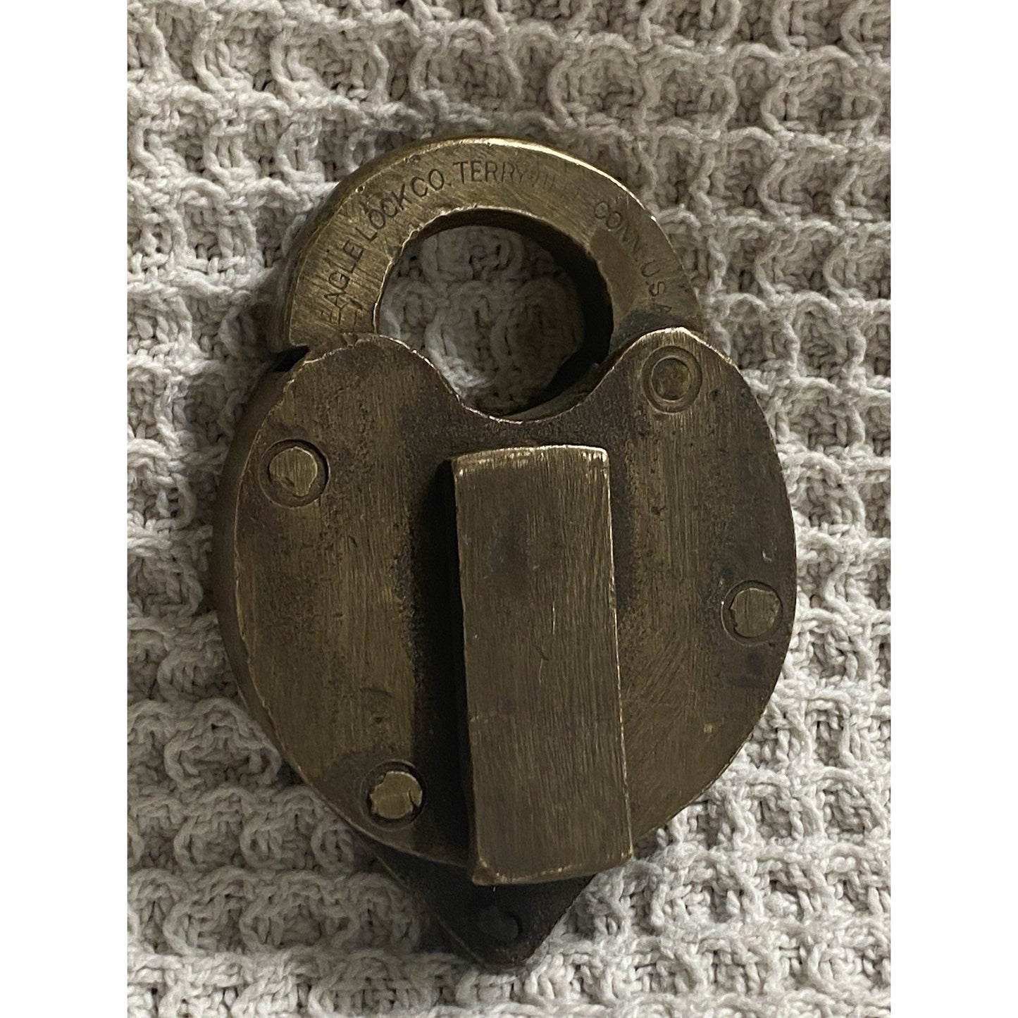 Antique Solid Brass Eagle Lock Co. Railroad Padlock no/key Heart Shaped