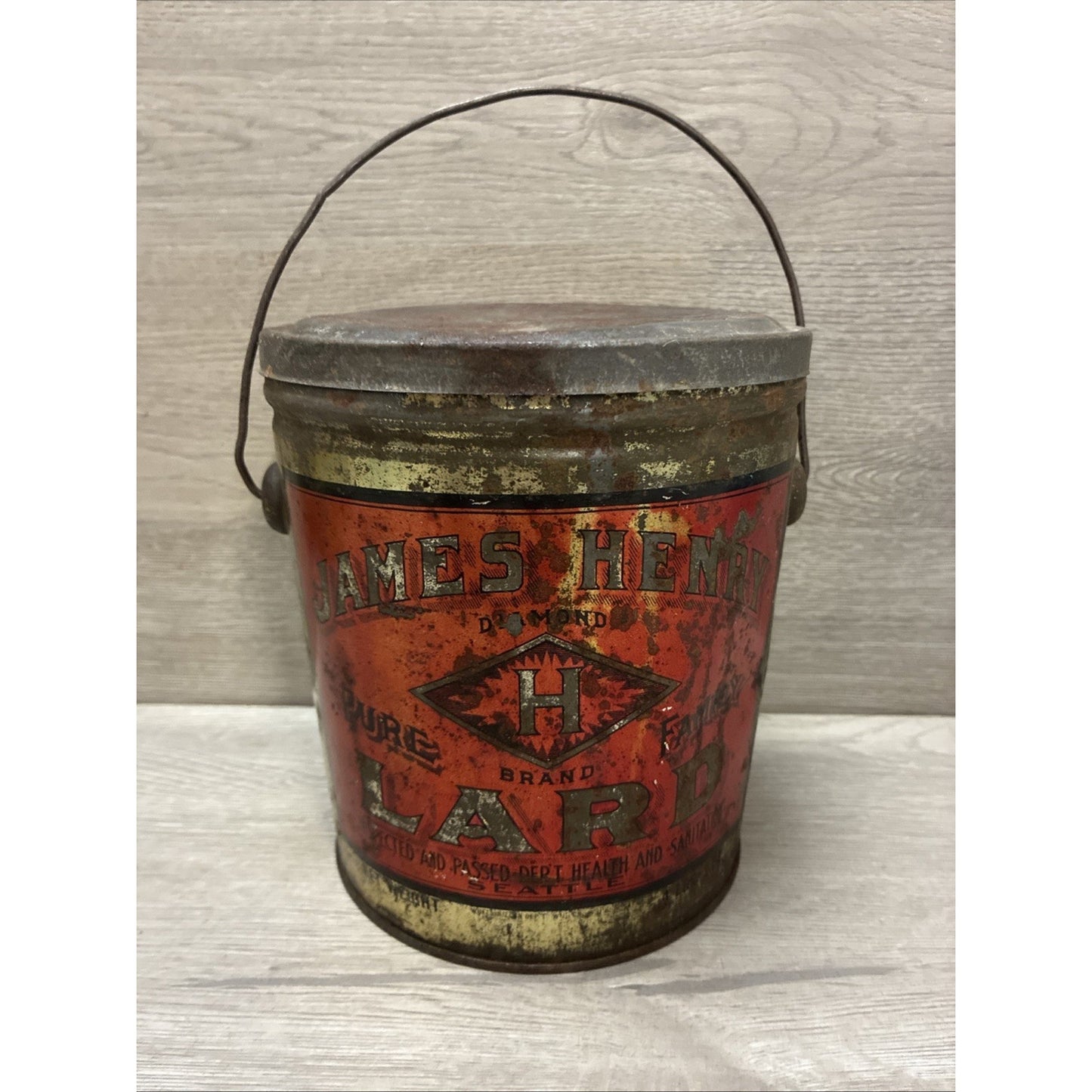 James Henry Packing Co Diamond H Brand Seattle, WA 4 Pound Lard Tin Vintage