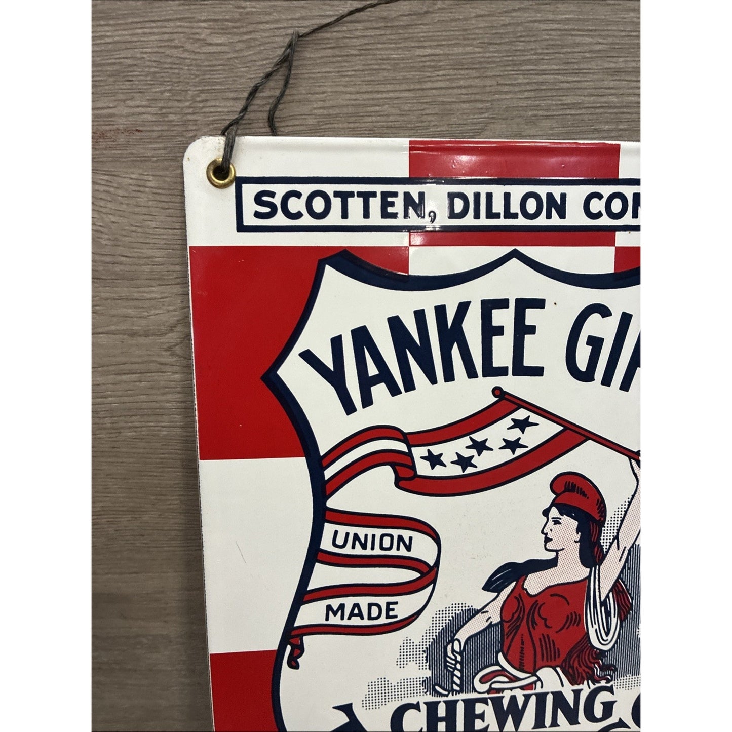 Yankee Girl Chewing Tobacco Porcelain Enamel Sign Scotten Dillon Co Union Made