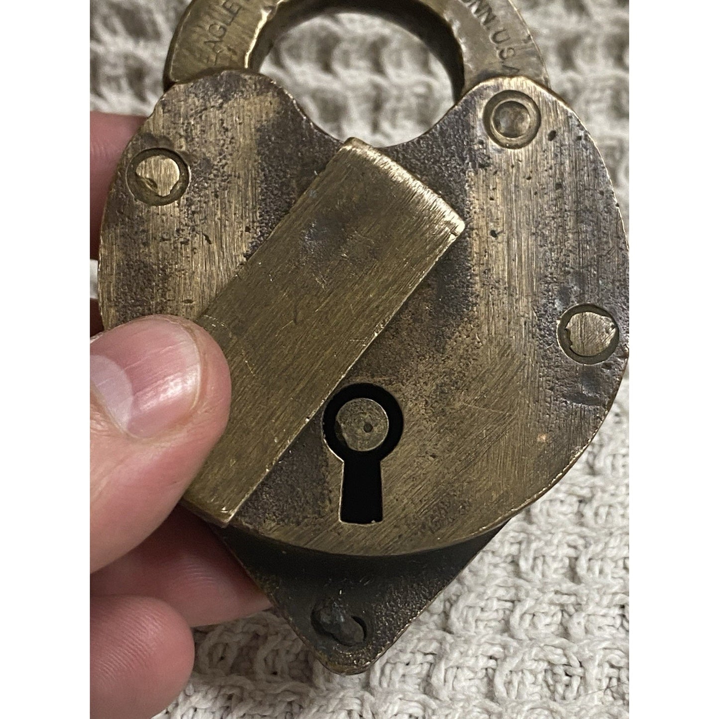 Antique Solid Brass Eagle Lock Co. Railroad Padlock no/key Heart Shaped