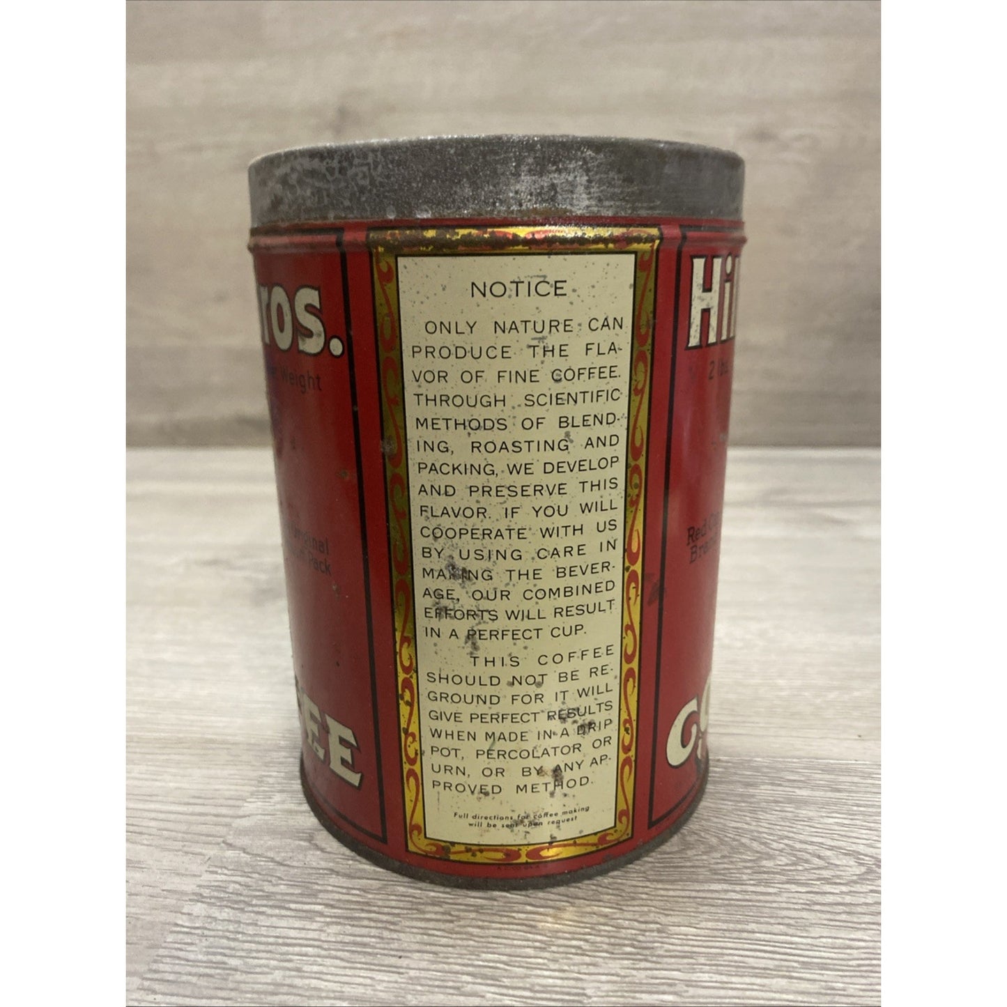 Vtg 1939 Hills Bros Coffee Tin 2 Lb Red Can Brand
