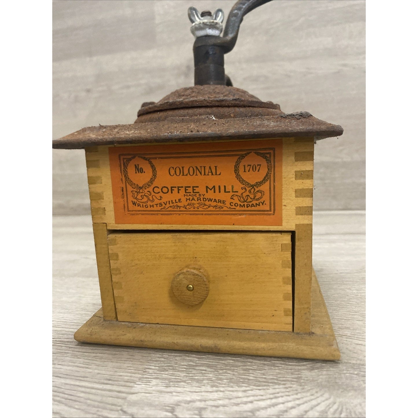 VINTAGE COLONIAL NO 1707 COFFEE MILL GRINDER WRIGHTSVILLE HARDWARE COMPANY