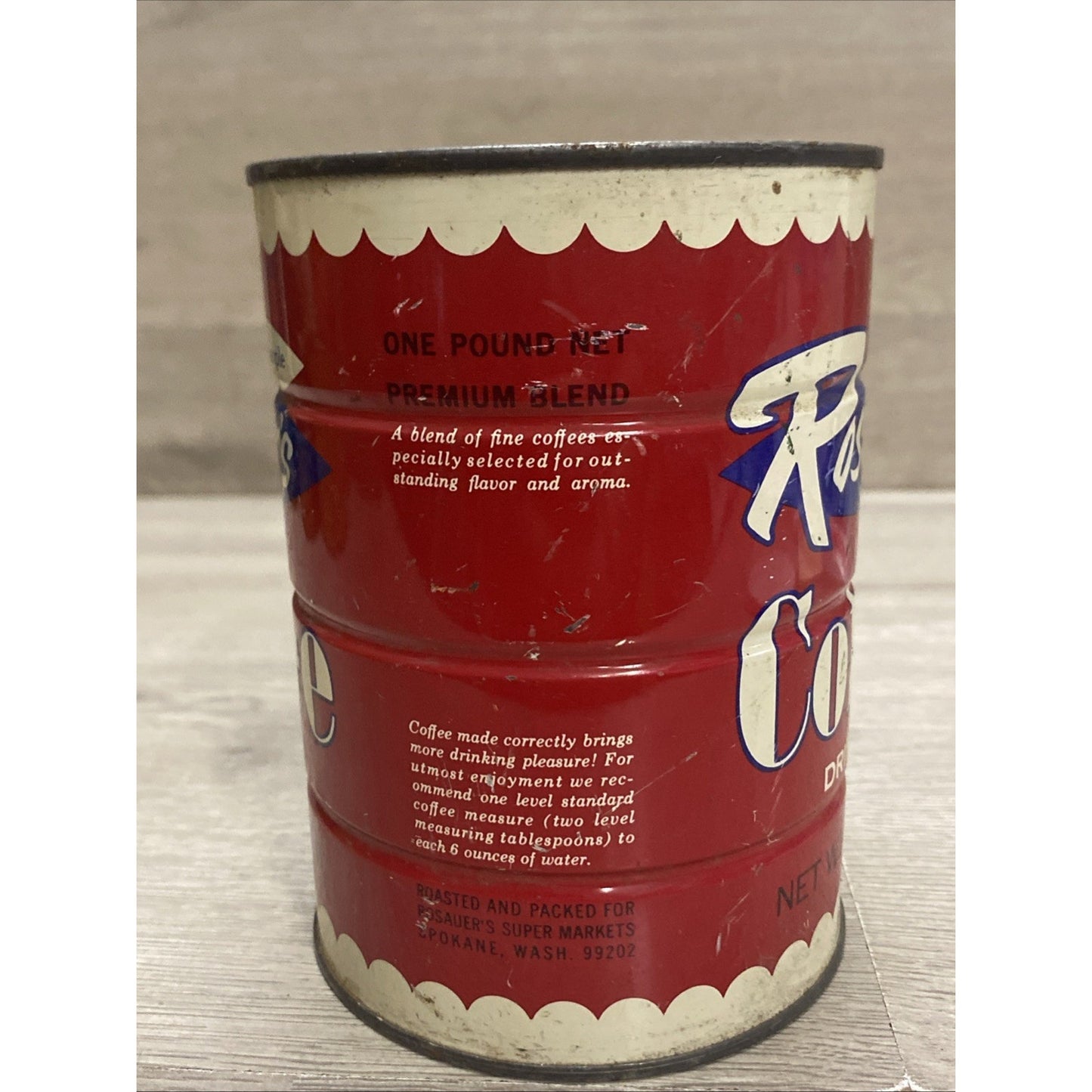 Vintage Rosauers Coffee Drip Grind Metal Advertising Can 1lb No Lid Spokane WA