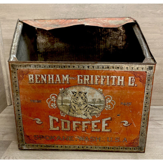 ANTIQUE GENERAL STORE COFFEE BIN TIN DISPLAY Benham & Griffith Co Spokane WA