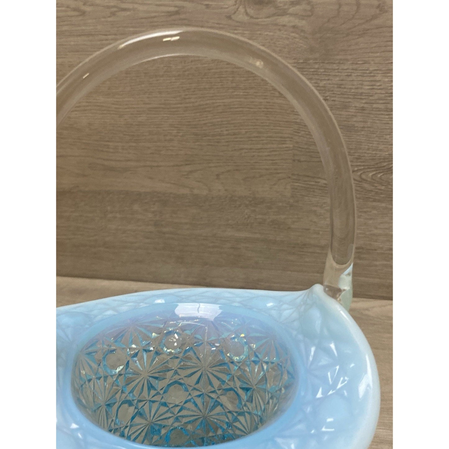 Fenton Aqua Blue Opalescent Daisy And Button Glass Handle Basket Blue Top Hat