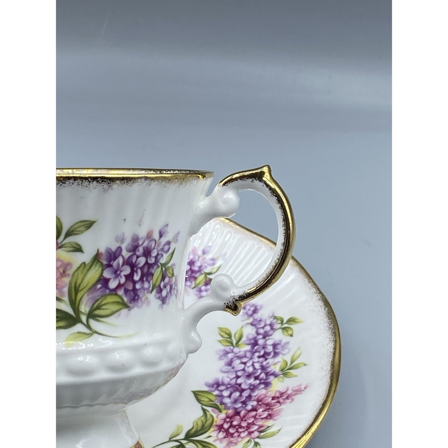Elizabethan Floral Purple Pink Floral W/ Gold Rim Teacup Saucer Set