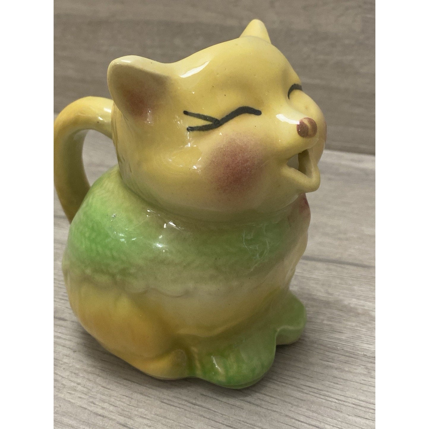 VTG Shawnee Puss N Boots Pitcher Cat Art Pottery Creamer Yellow MCM
