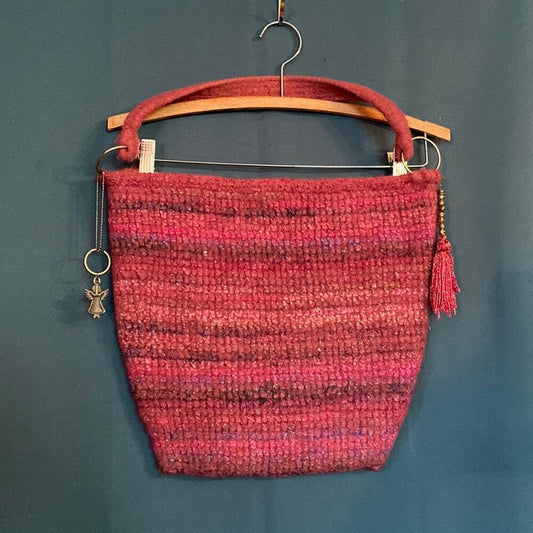 Handmade Pink Tote Bag Purse with Pewter Angel Accent