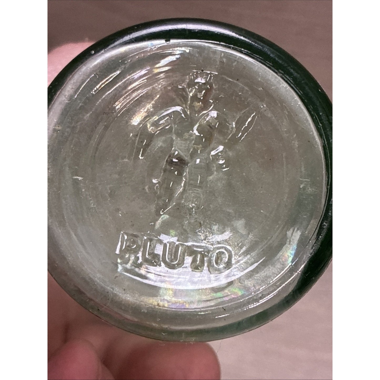 Vintage Crown Top Pluto Water Bottle America’s Physic Devil Embossed Green