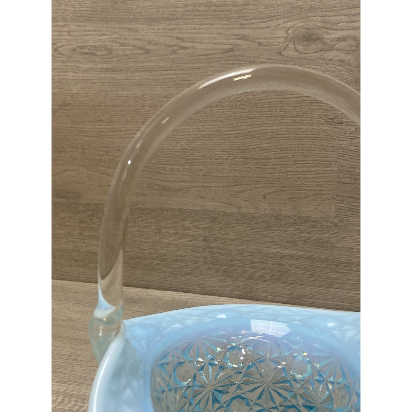 Fenton Aqua Blue Opalescent Daisy And Button Glass Handle Basket Blue Top Hat
