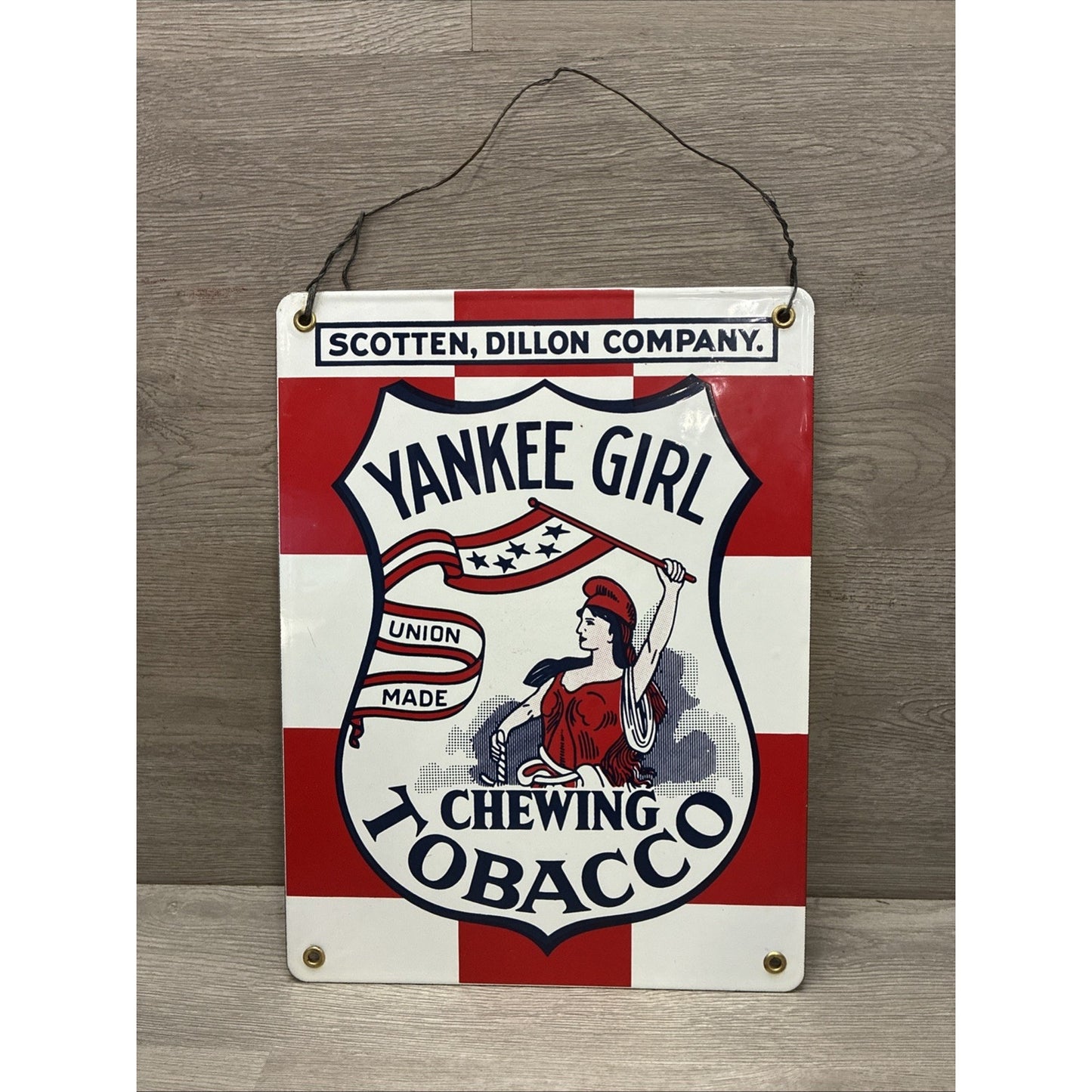 Yankee Girl Chewing Tobacco Porcelain Enamel Sign Scotten Dillon Co Union Made