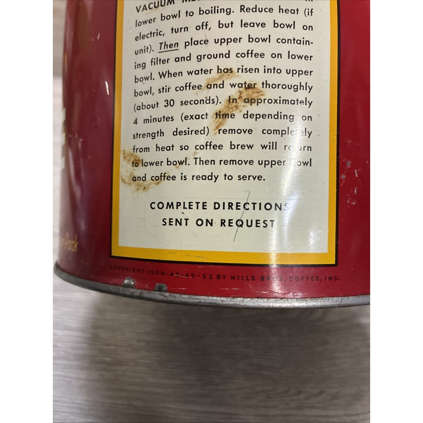 Hills Bros 4lb Coffee Tin Advertising Kitchen Farmhouse Decor