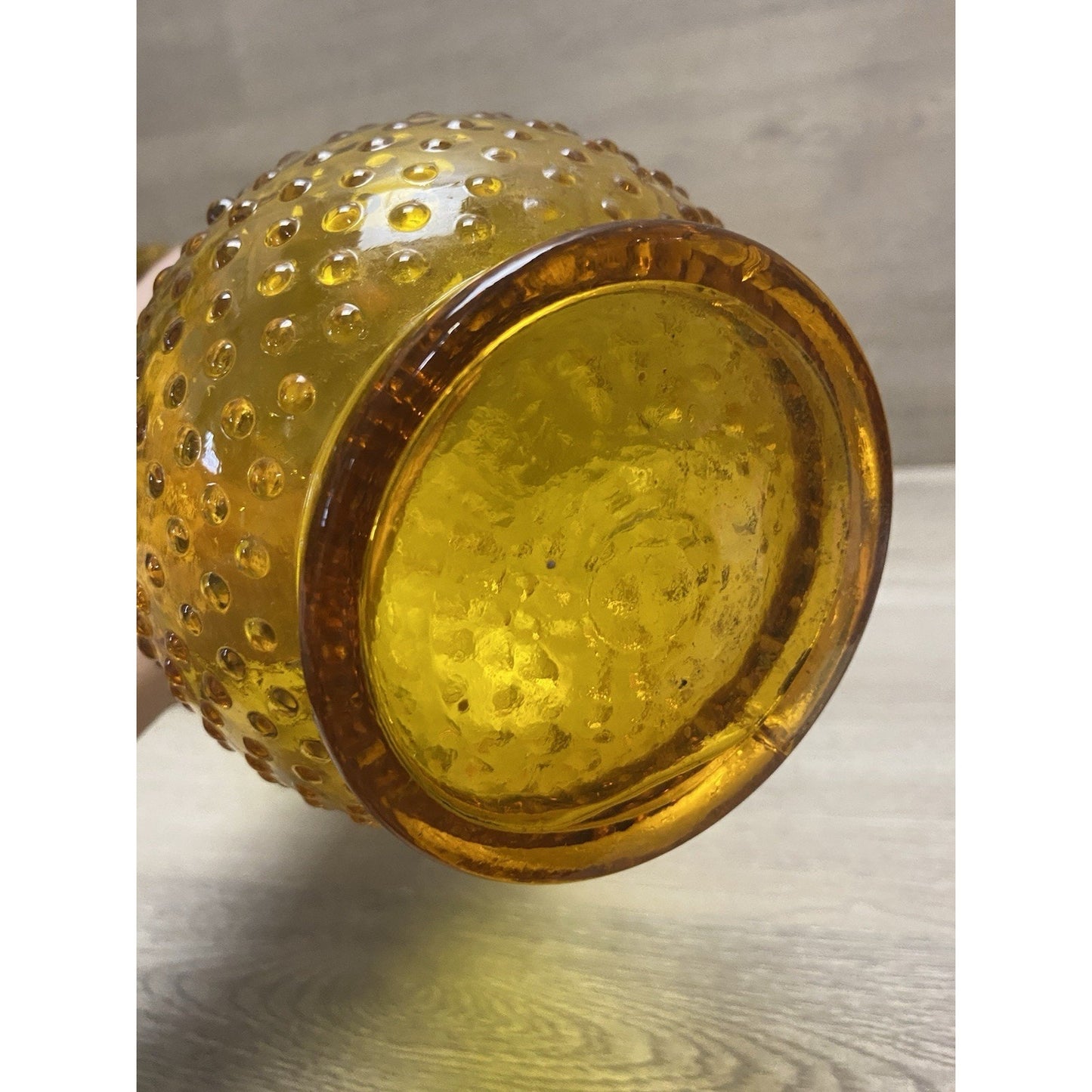 HTF Fenton? Unmarked Colonial Amber Stretch Vase Unique Style Hobnail Base 20.5”
