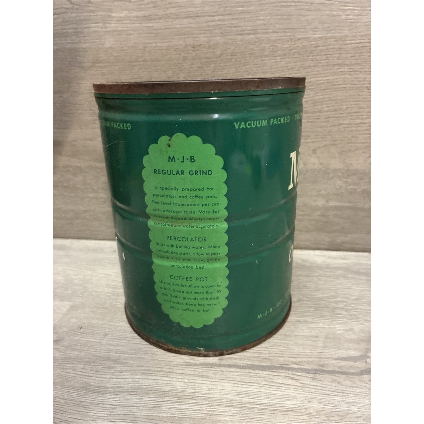 Vintage 2 LB MJB Regular Grind Coffee Tin Can Display Prop Movie