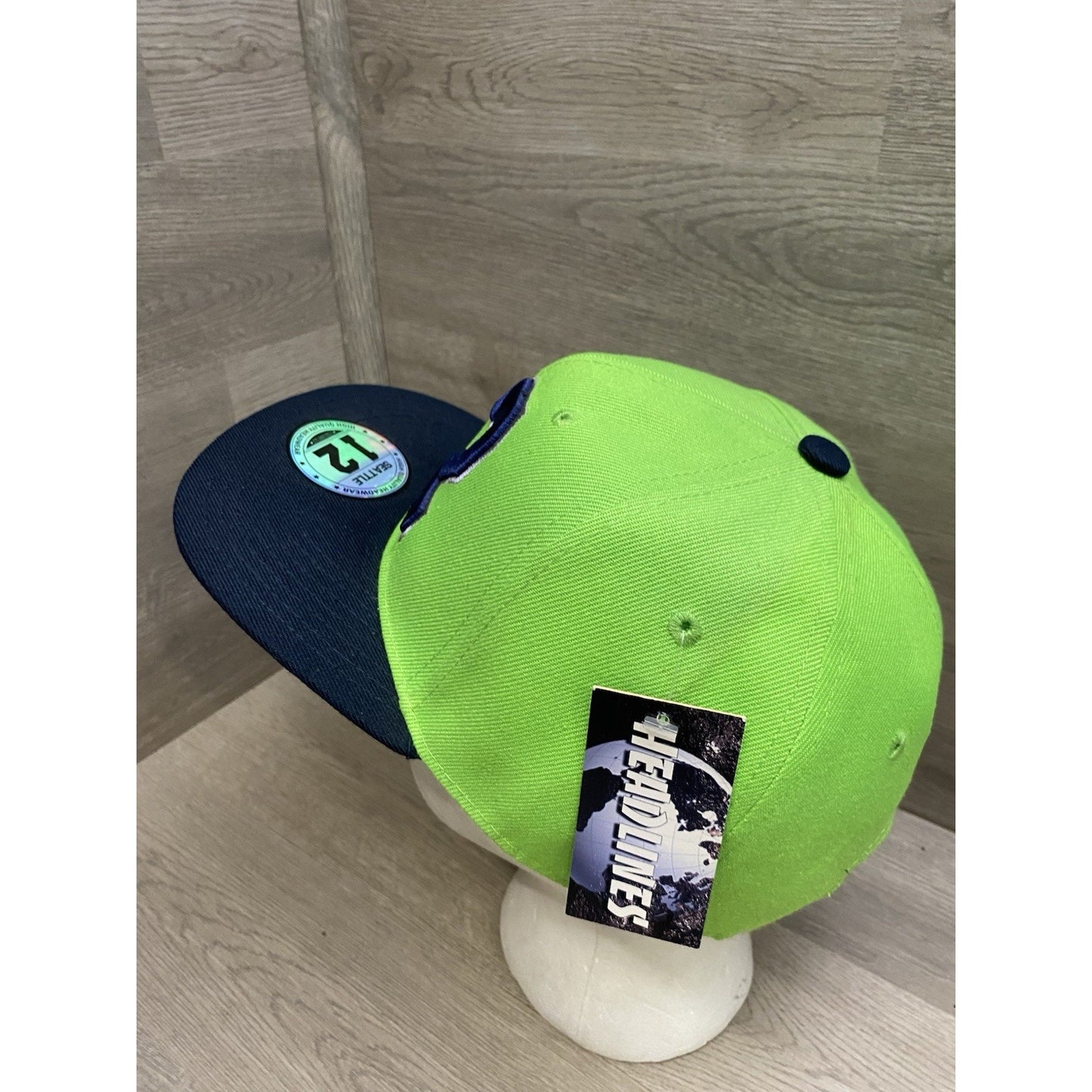 Neon Green Navy Blue 12 Player Flat Bill Snapback Hat Cap Seattle Fan 2Tone