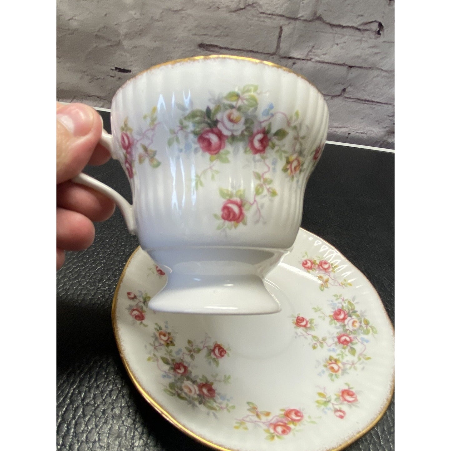 Vintage Royal Minister Floral Bone China Teacup And Saucer