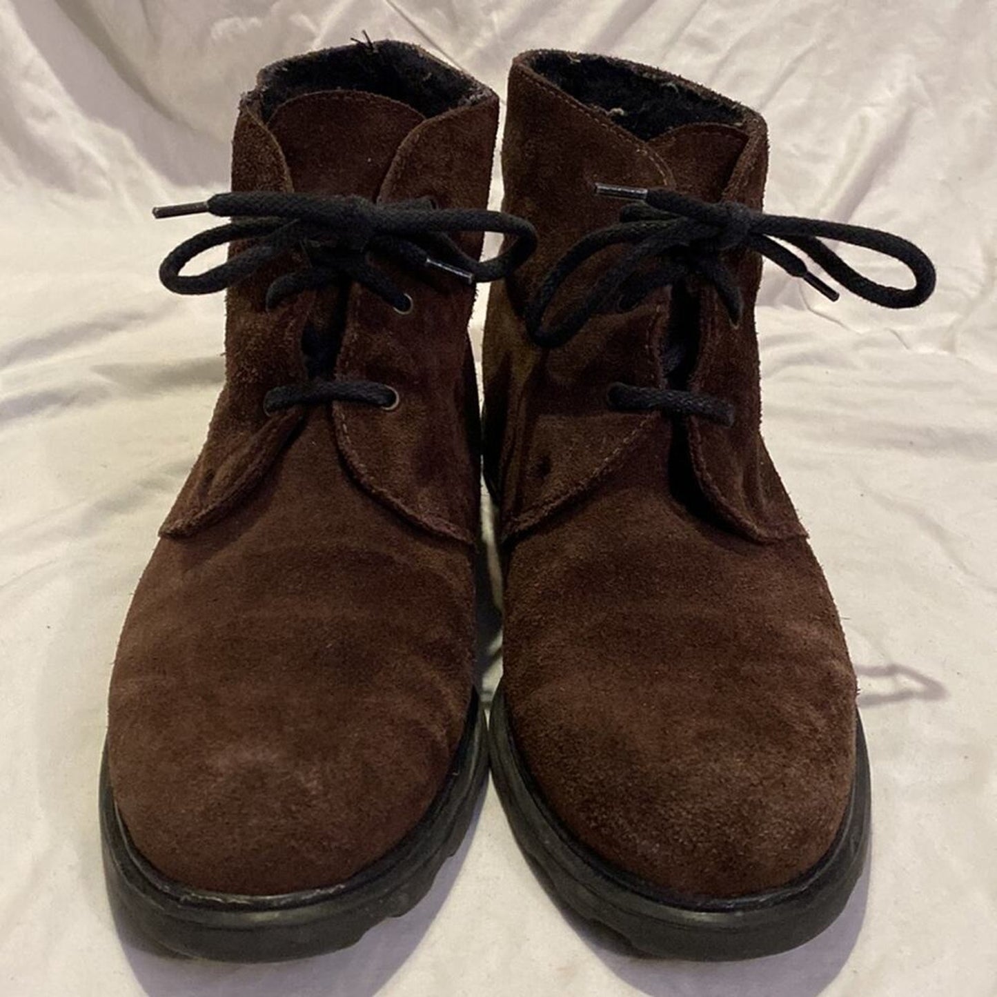 Draper of Glastonbury Brown Suede Sheepskin Shearling Lined Lace-Up Ankle Boots
