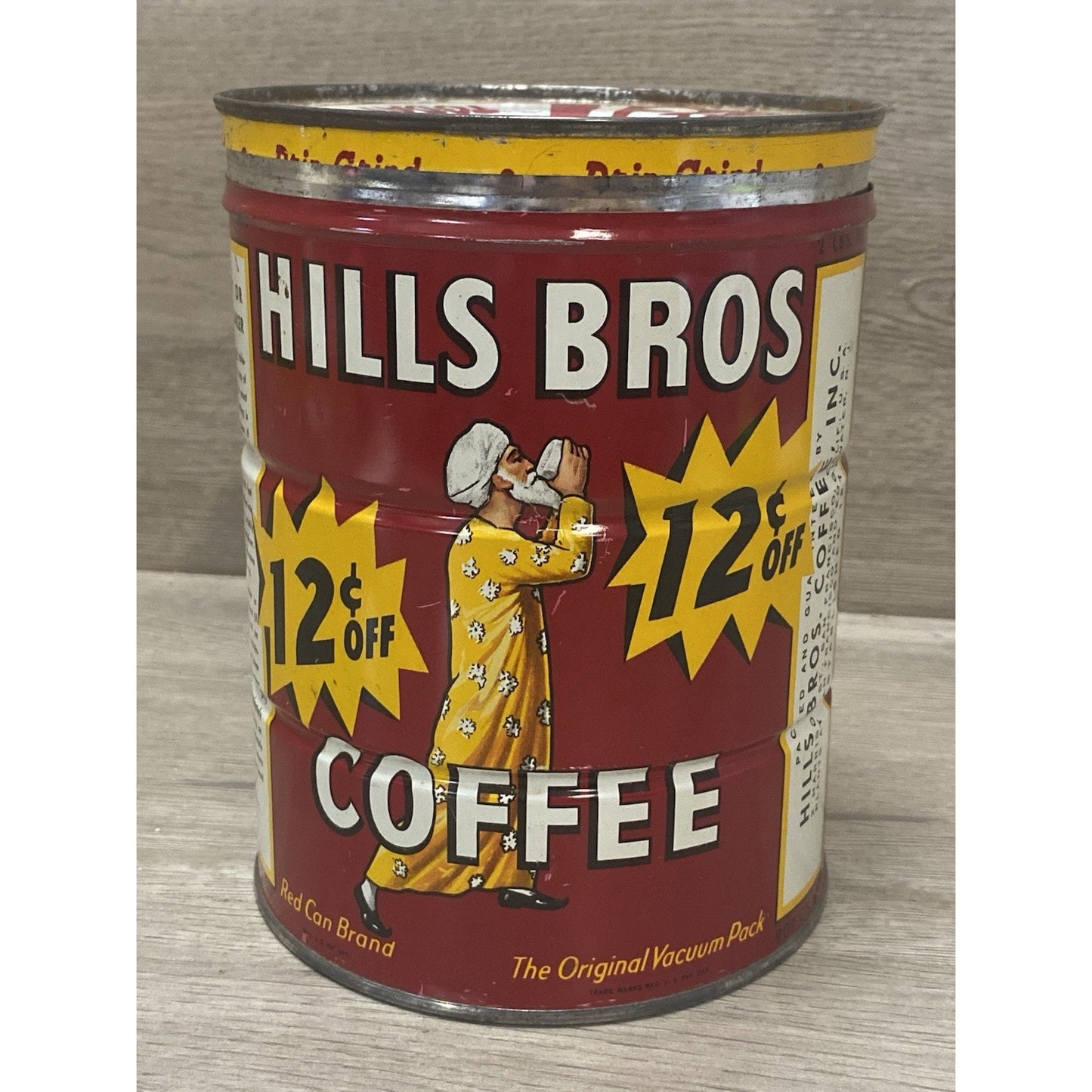 Vintage Hills Bros 2 LB Pricer Graphic Mercantile Country Store Coffee Can