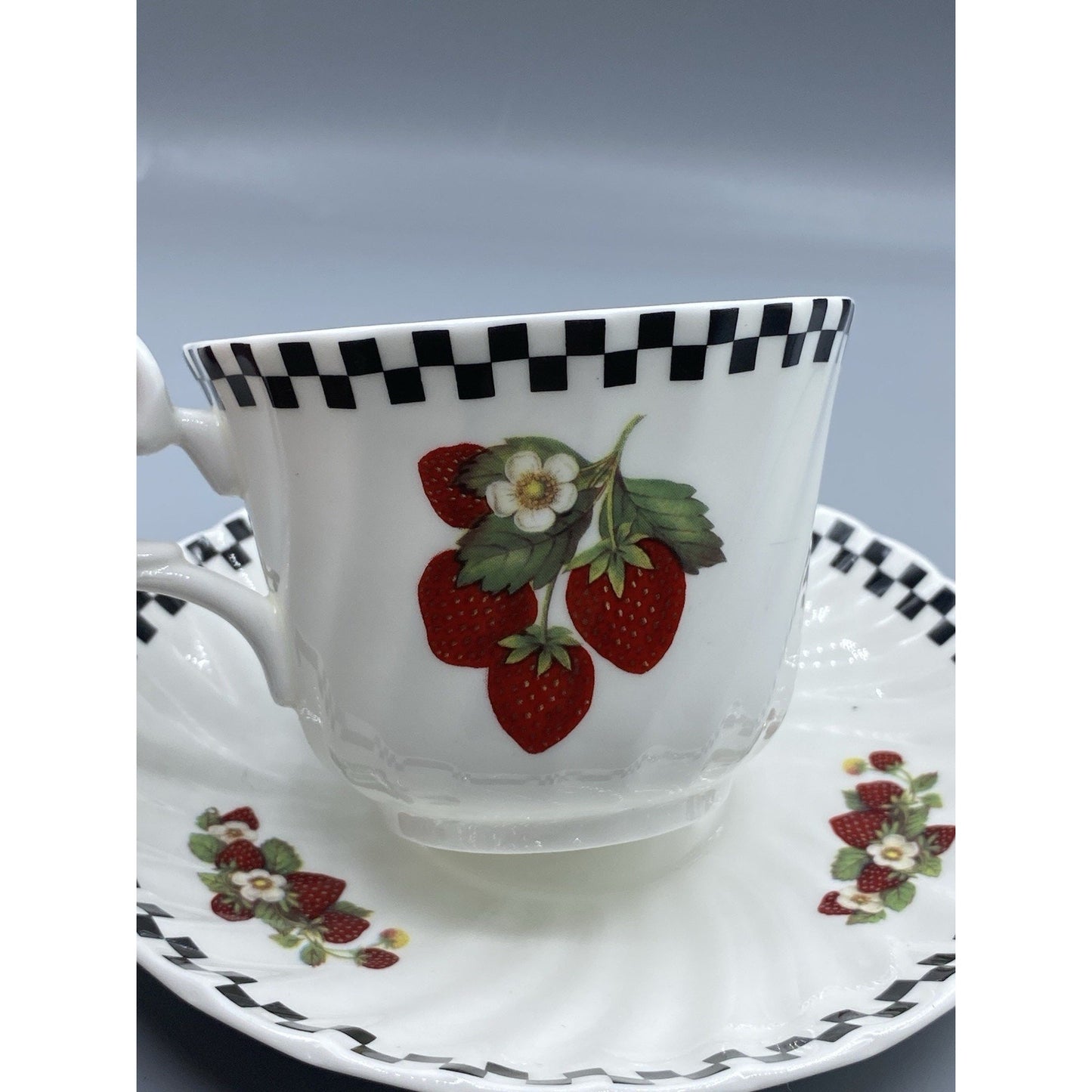 Vintage Strawberry Teacup Porcelain Bone China Crownford