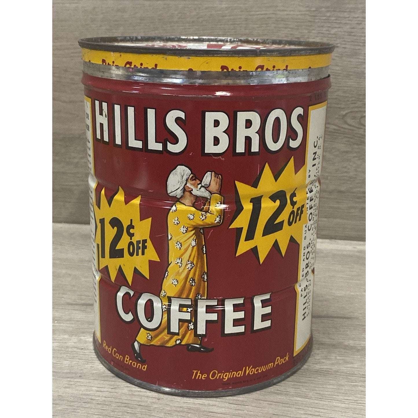 Vintage Hills Bros 2 LB Pricer Graphic Mercantile Country Store Coffee Can