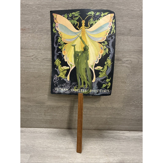 Rare Vintage Putnam Dyes Advertising Fan Art Nouveau Garden Fairies