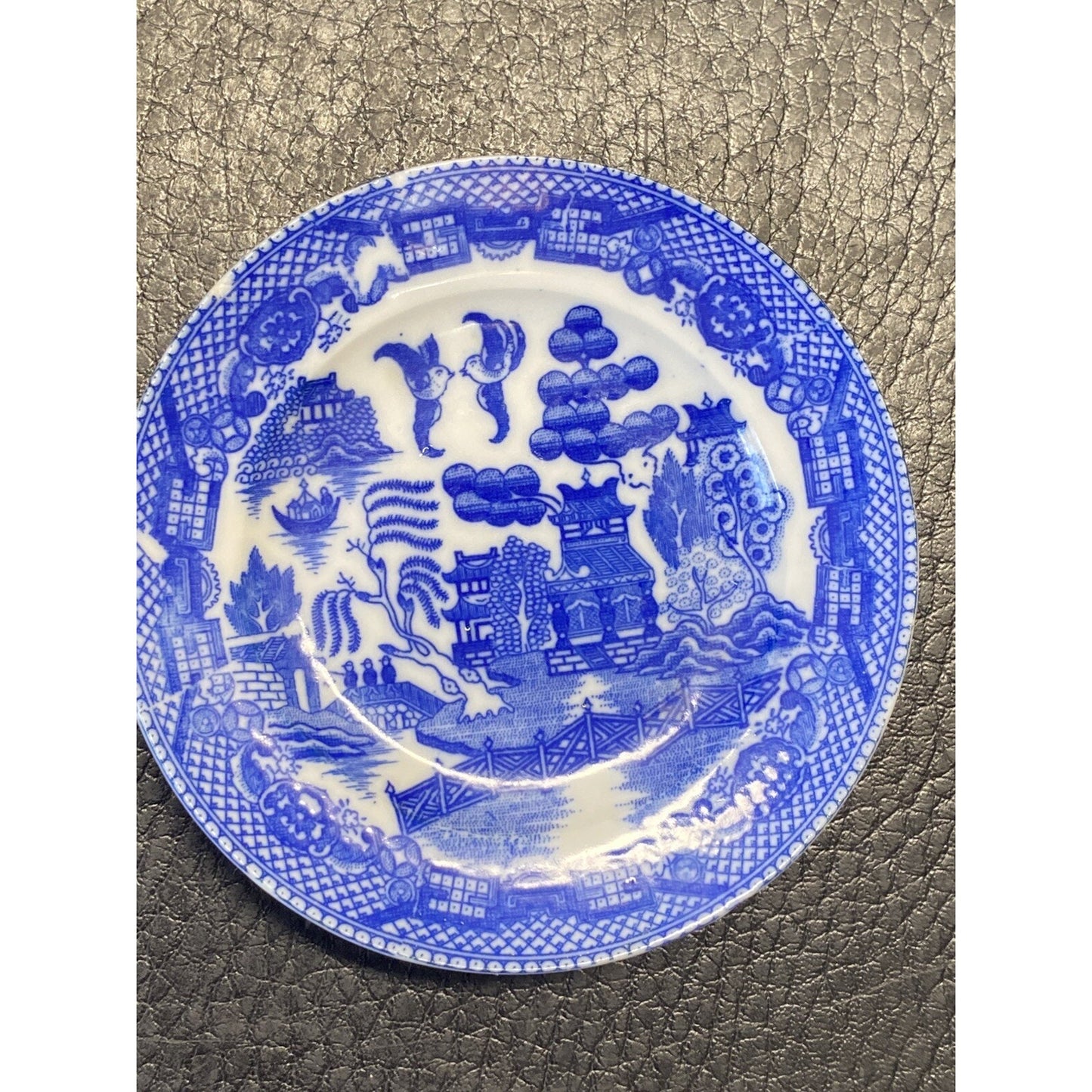Vintage Blue Willow Flow Blue Miniature Teacup & Saucer Set