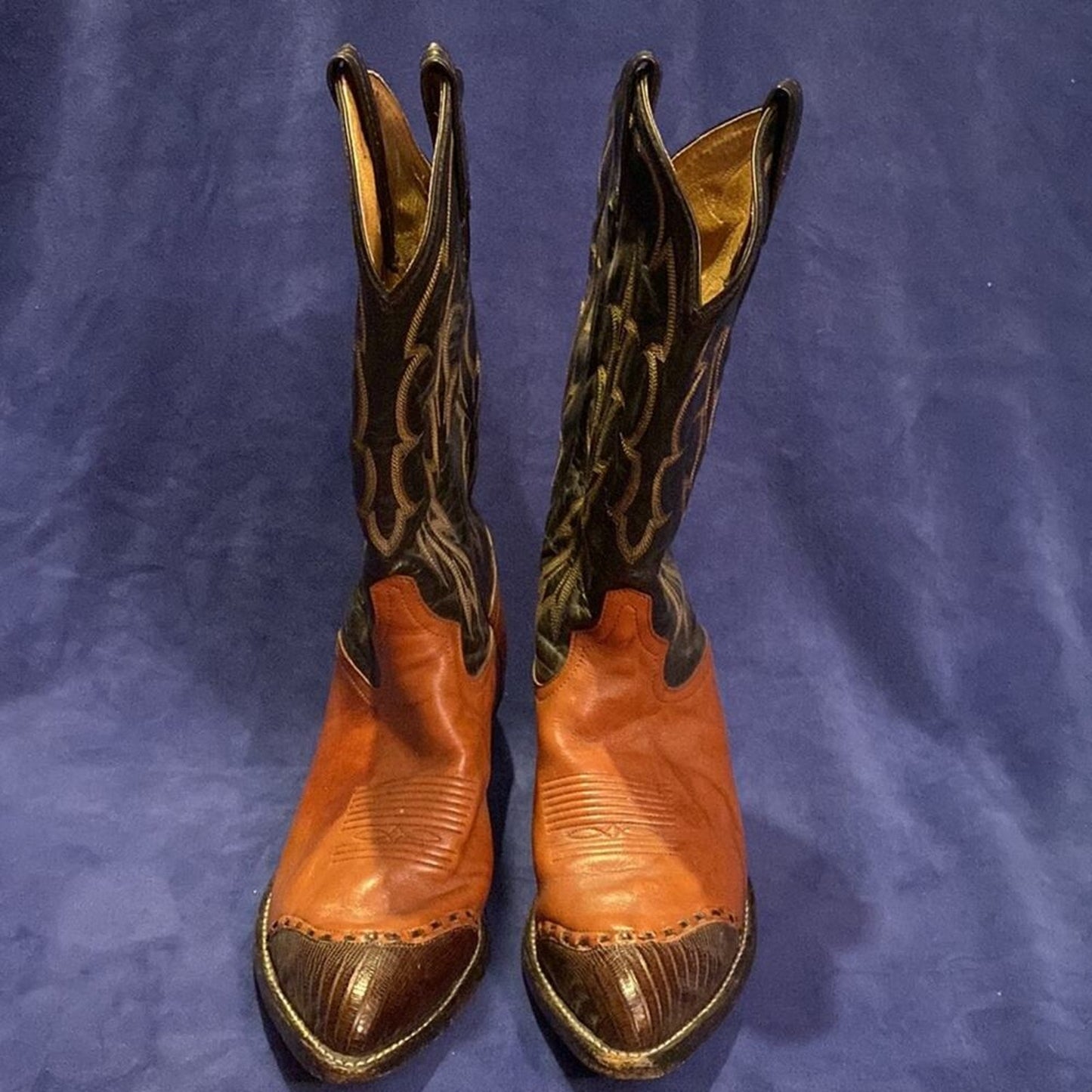 Vintage Tony Lama Caramel & Brown Two Tone Leather Cowboy Boots Style #6051