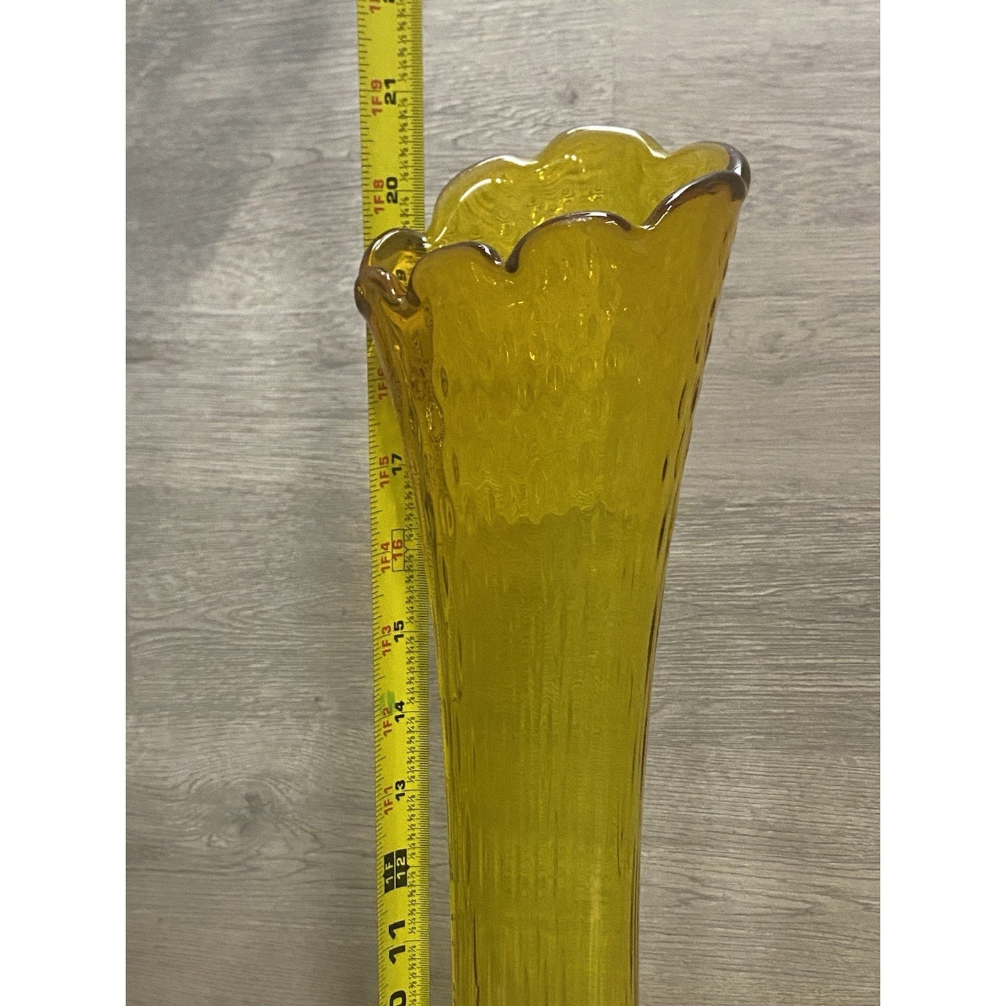 HTF Fenton? Unmarked Colonial Amber Stretch Vase Unique Style Hobnail Base 20.5”