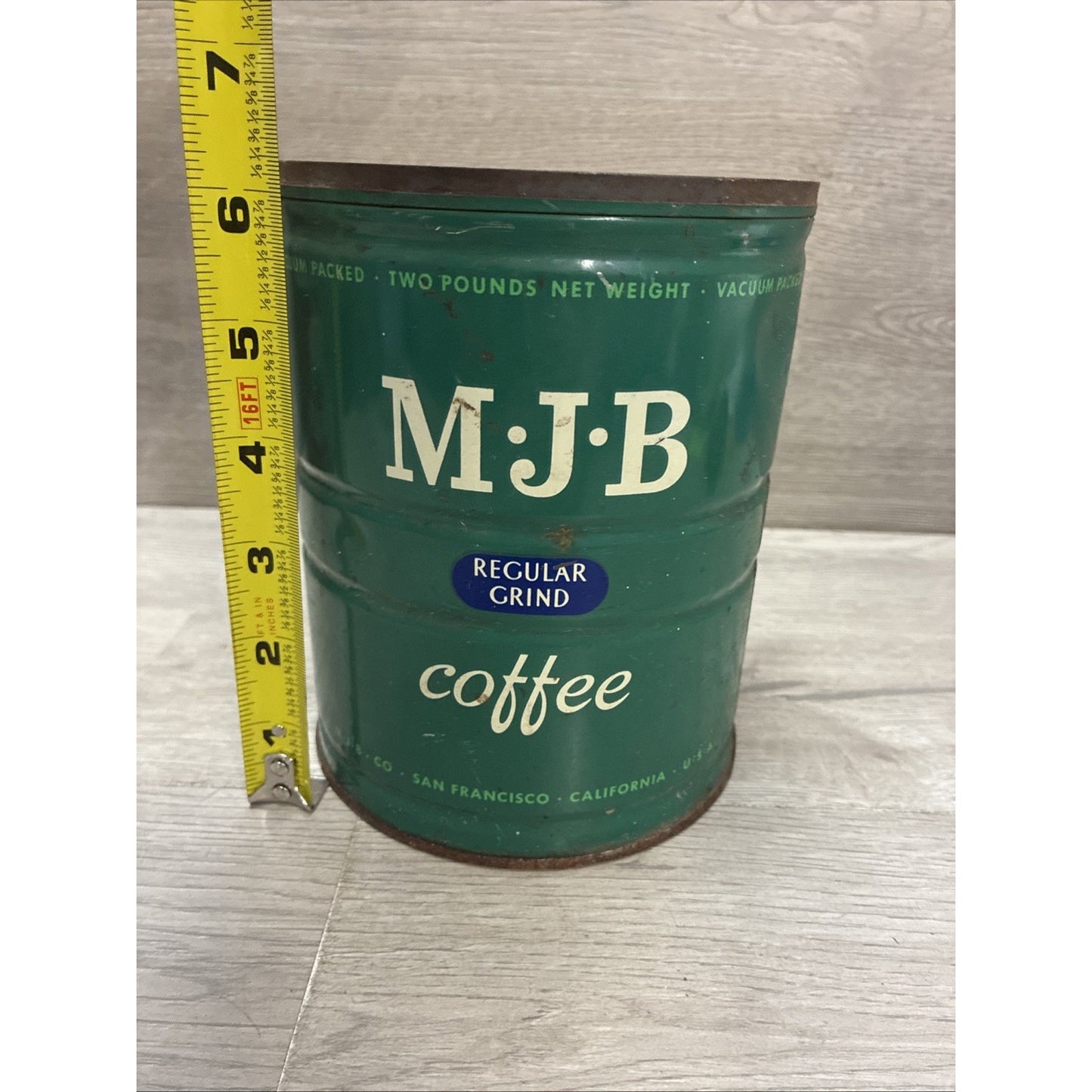 Vintage 2 LB MJB Regular Grind Coffee Tin Can Display Prop Movie