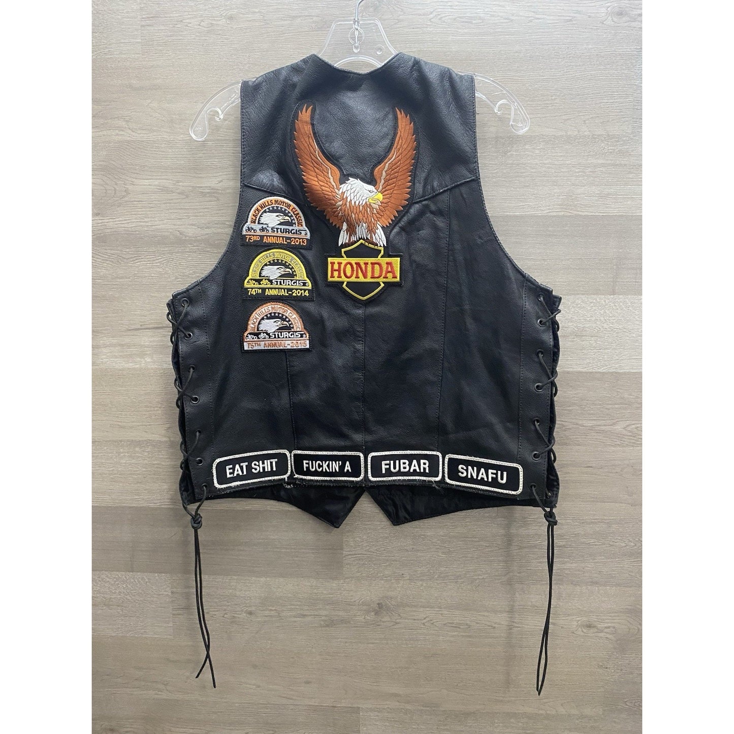 Hot Bikers Leather Motorcycle Vest W/ Patches SZ Med