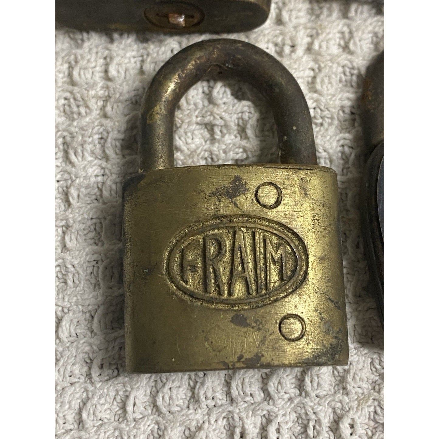 (4) Antique Locks 6 Lever, Yale, Fraim, Corbin Padlocks No Keys