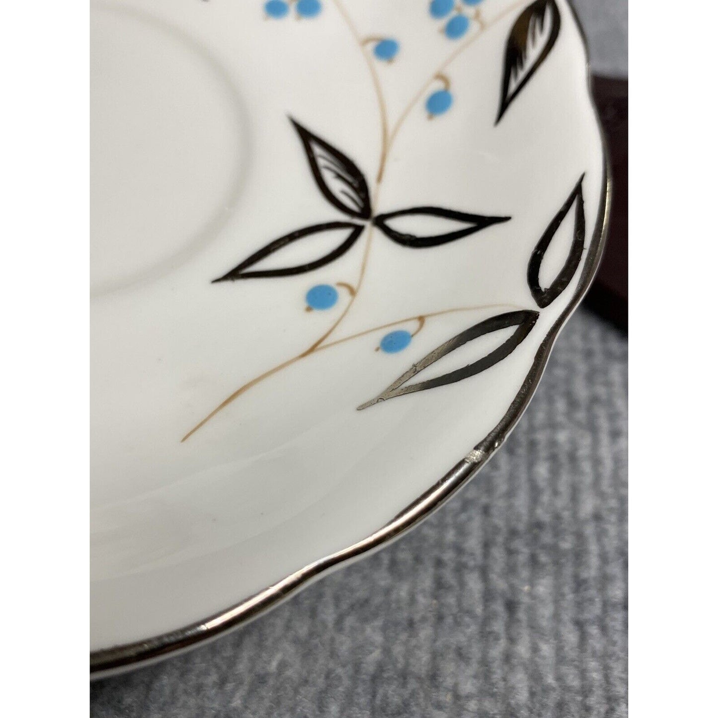 Queen Anne Teacup and Saucer with Hand-Enameled Blue Flowers