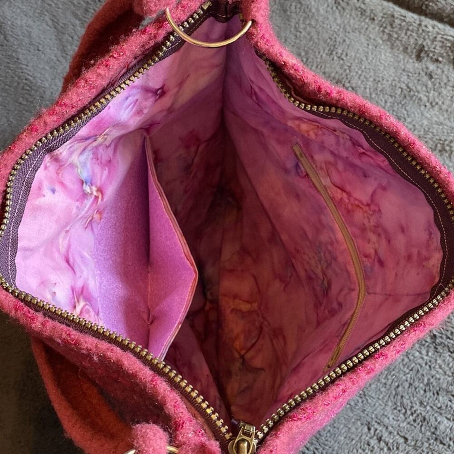 Handmade Pink Tote Bag Purse with Pewter Angel Accent