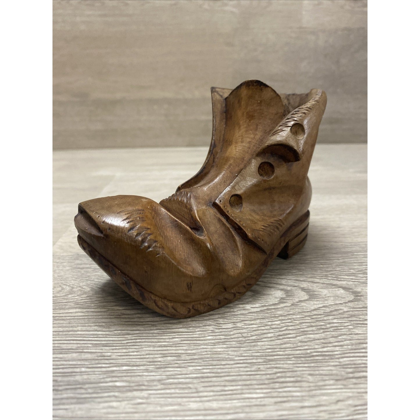 Primitive Wooden Carved Figural Boot Sculpture