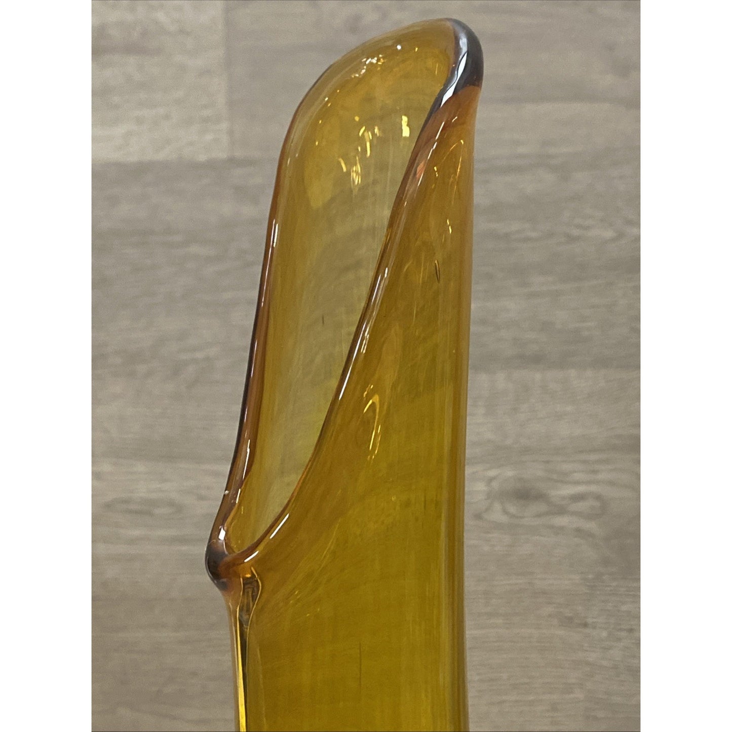 Fenton Unmarked Glass Hobnail Amber Swung Vase 16” Footed