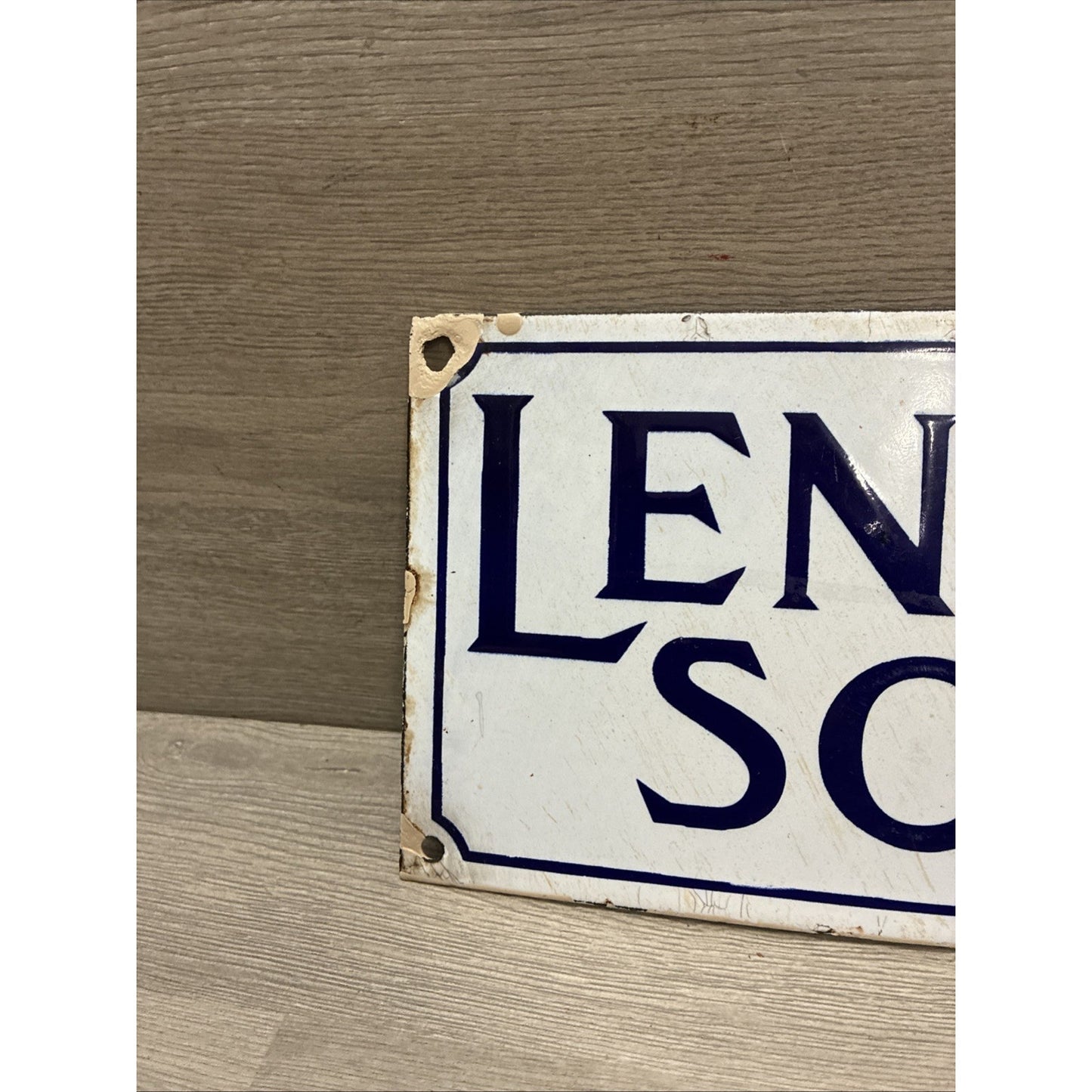 VINTAGE 1920'S LENOX SOAP PORCELAIN SIGN 10x6