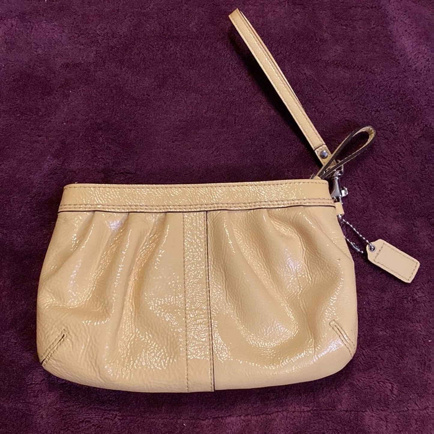 Coach Ivory Yellow Patent Leather Wristlet Purse