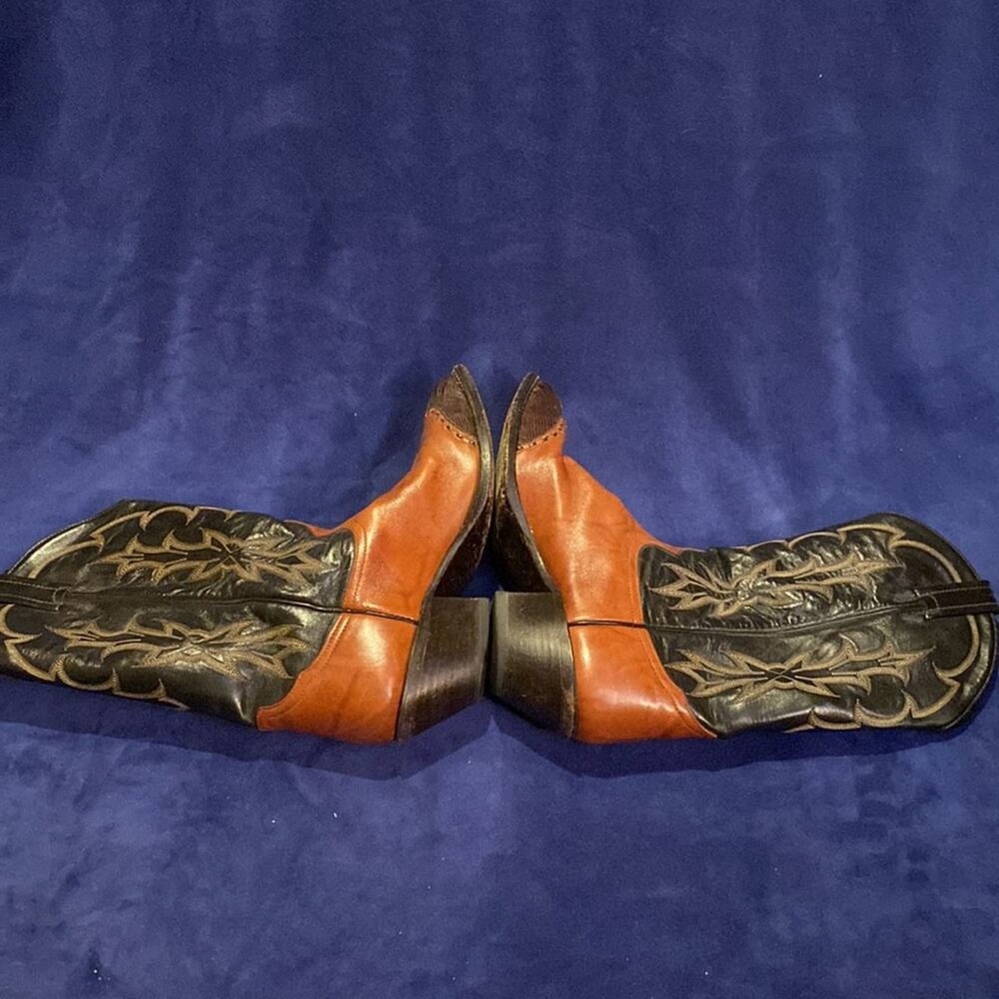 Vintage Tony Lama Caramel & Brown Two Tone Leather Cowboy Boots Style #6051