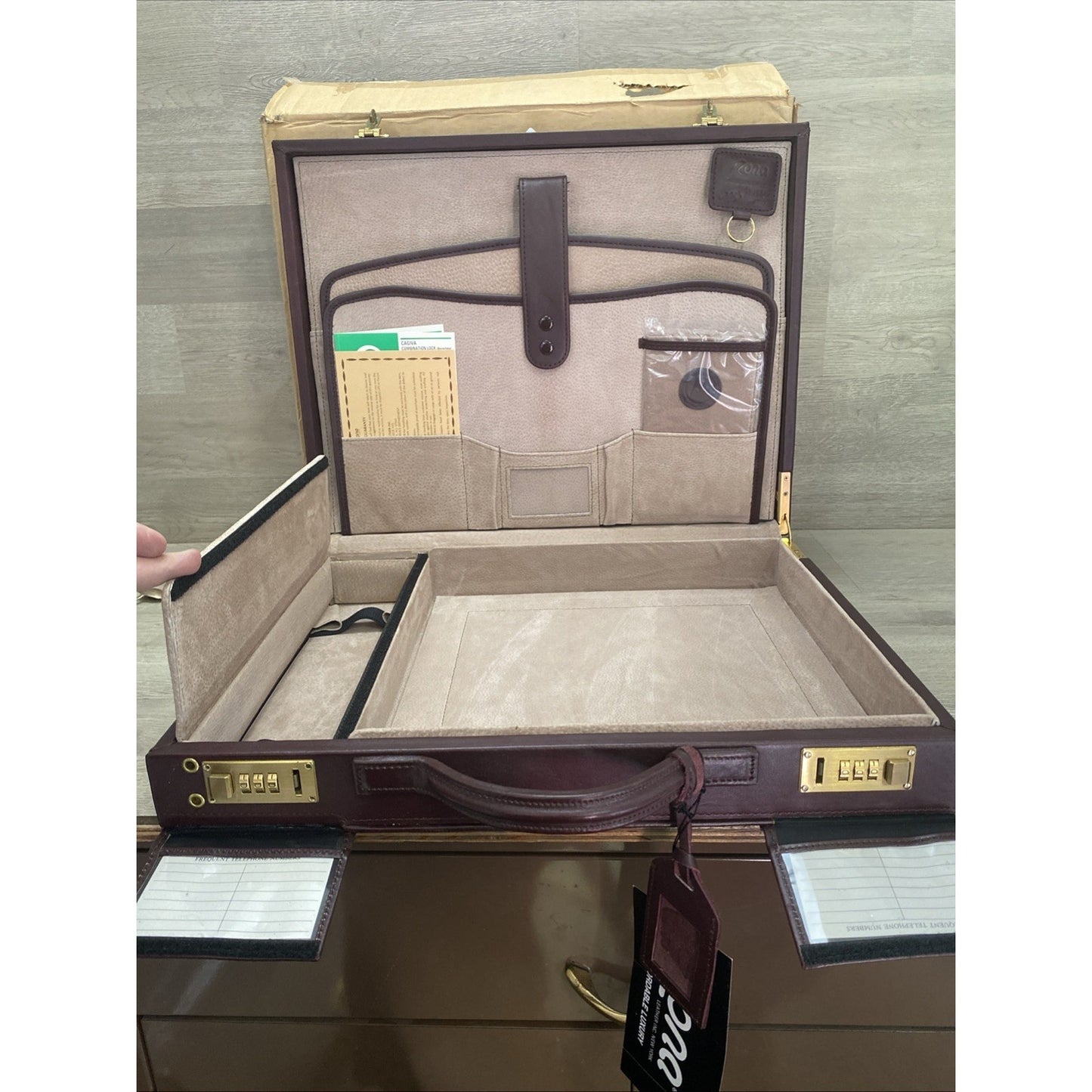 LEATHER ATTACHÉ BRIEFCASE RONA ADOLFO DESIDERIO MADE IN SPAIN DUAL COMBO LOCKS