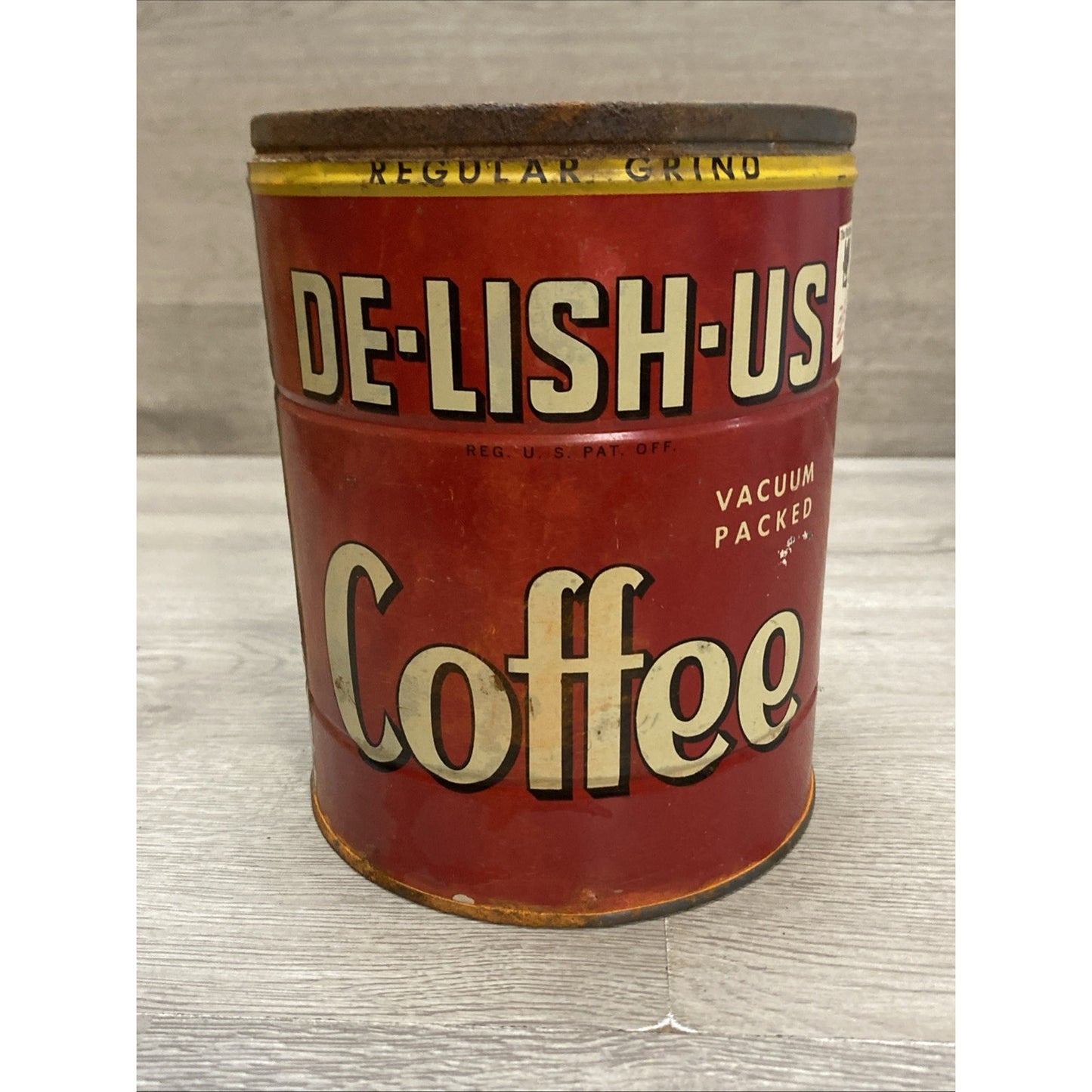 ANTIQUE TIN CAN DE-LISH-US COFFEE KW NATIONAL GROCERS SHURFINE CHICAGO IL