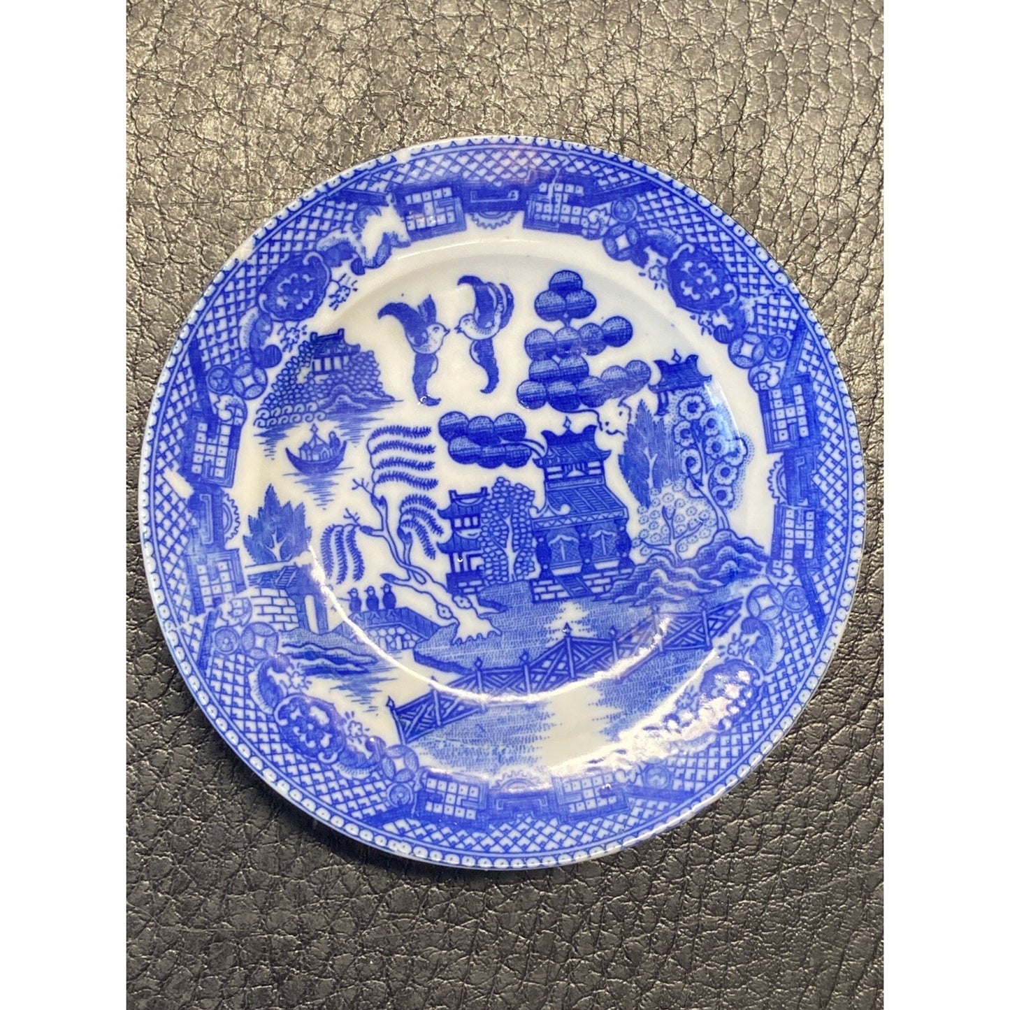 Vintage Blue Willow Flow Blue Miniature Teacup & Saucer Set