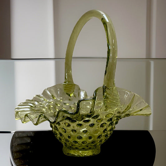 Fenton Art Glass Colonial Green Hobnail Basket