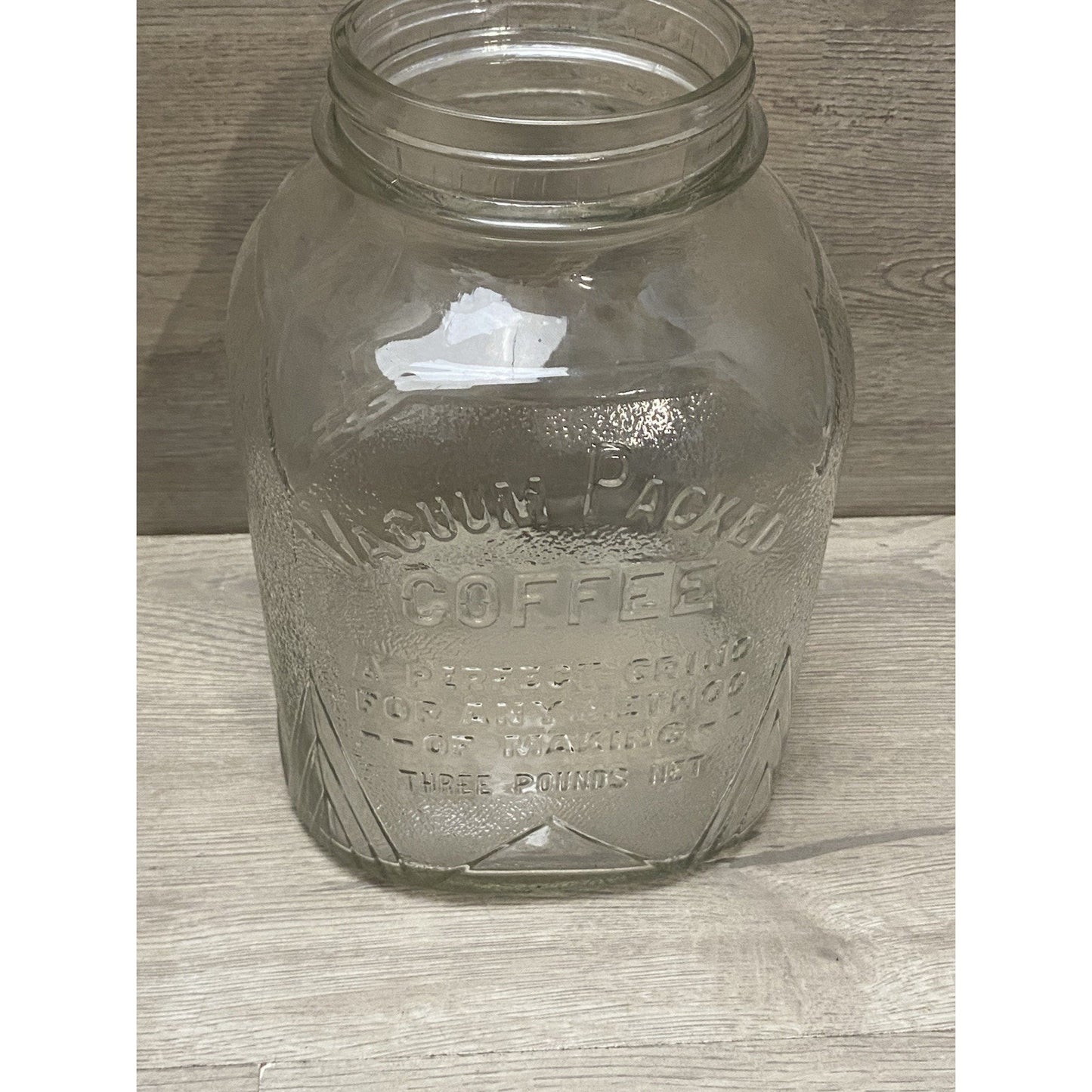 Vintage 1930 Rare Glass Jar Coffee Owens Illinois Glass Co Clear Square 3 Pound