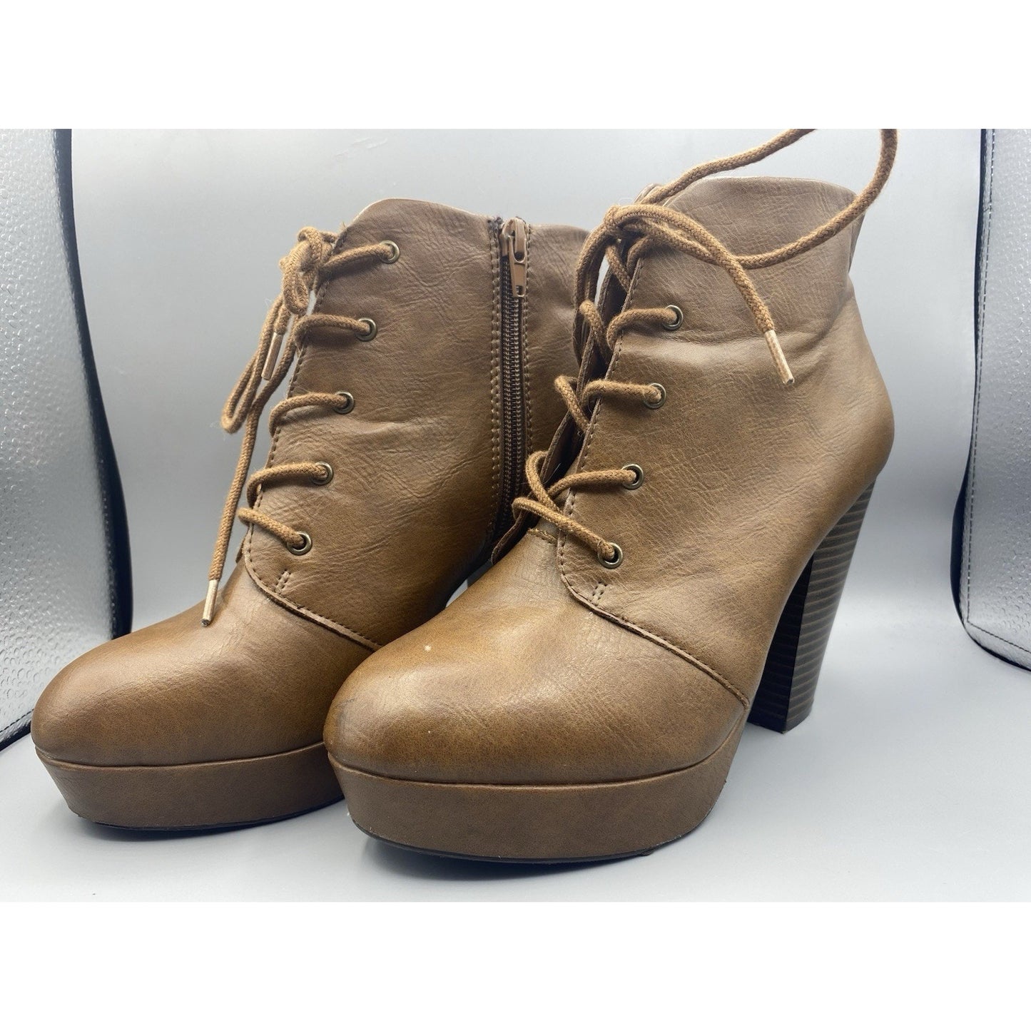 Brash Block Heel Ankle Booties Womens Size 8 Brown Comfort Side Zip